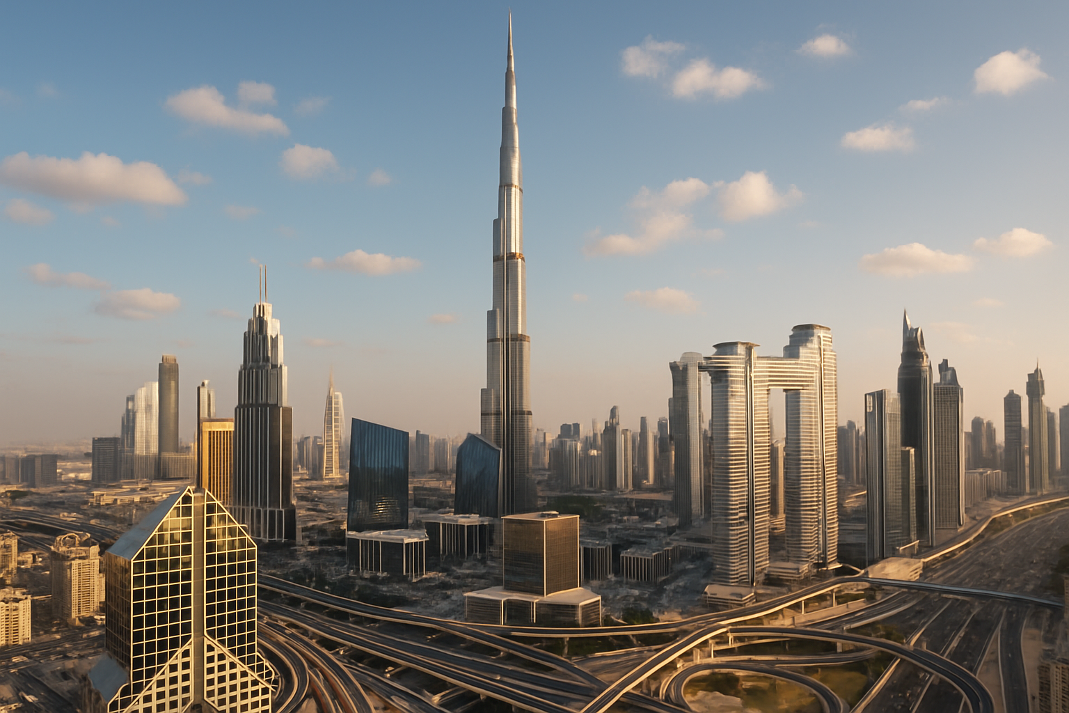 Iconic Dubai skyline with Burj Khalifa and modern architecture